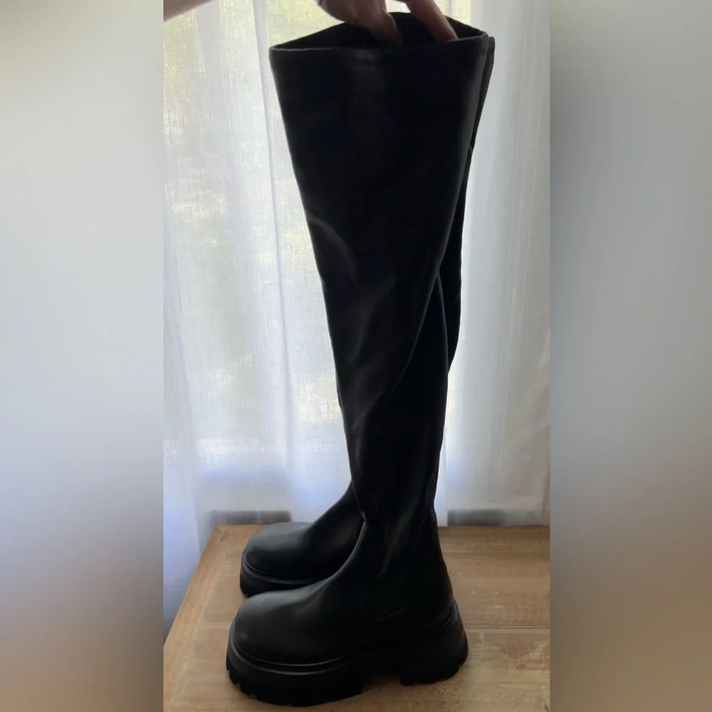Versace Leonidis Over The Knee Leather Boots in Olive Green Size 37 New